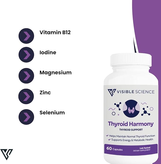 Thyroid Support – Energy Focus &amp Metabolism Supplement with Iodine Selenium Ashwagandha B12 &amp Zinc – Non-GMO 60 Capsules