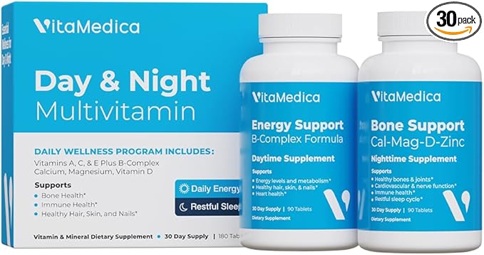 Multivitamin Day &amp Night Routine | Energy &amp Mental Clarity Bones &amp Joints Beauty Restful Sleep | 30-Day Supply | Vitamins A C D E B-Complex | Magnesium Biotin Zinc Botanicals &a