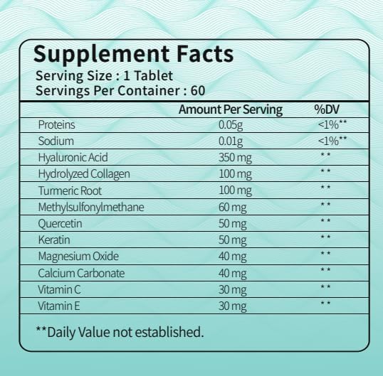 Hyaluronic Acid with Hydrolyzed Collagen MSM Turmeric Vitamin C 180 Tablets 6 Month Supply