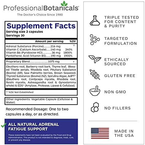Professional Botanicals Adrenal Complex Supplement – Supports Healthy Adrenal Function Stress Relief and Energy Levels – 90 Vegetarian Capsules