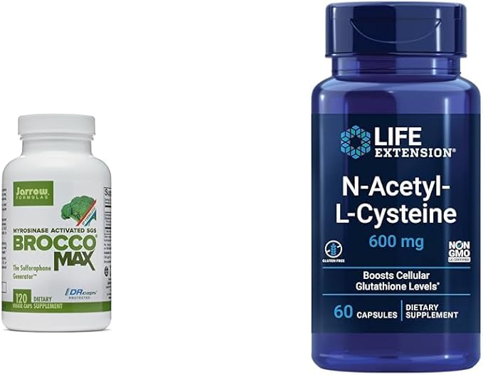 Jarrow BroccoMax with Sulforaphane for Liver Health 120 Delayed Release Capsules &amp Life Extension N-Acetyl-L-Cysteine (NAC) Immune Respiratory Liver Health