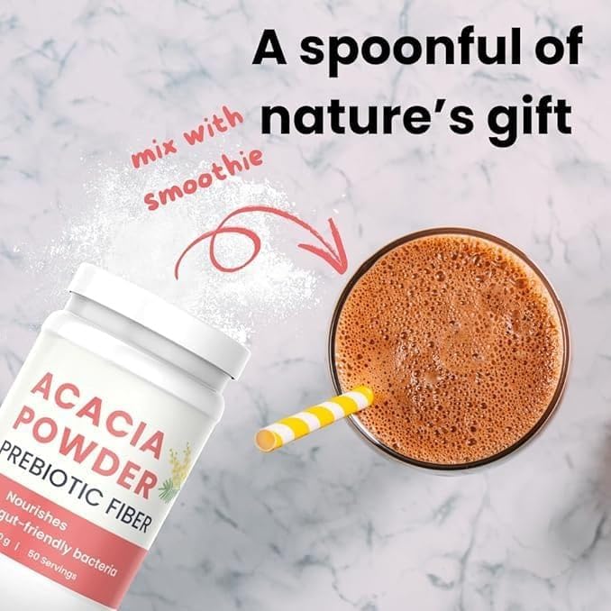 Acacia Fiber Powder - Prebiotic Fiber Supplement for Digestive Health &amp Gut Wellness - Vegan Gluten-Free Non-GMO - Supports Regularity Easy to Digest Dissolves Instantly (250g)