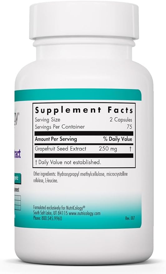Allergy Research Group Nutricology Citrus Seed Extract Supplement - Grapefruit Seed Extract 250mg Supports Metabolic Function Vegetarian Capsules - 150 Count
