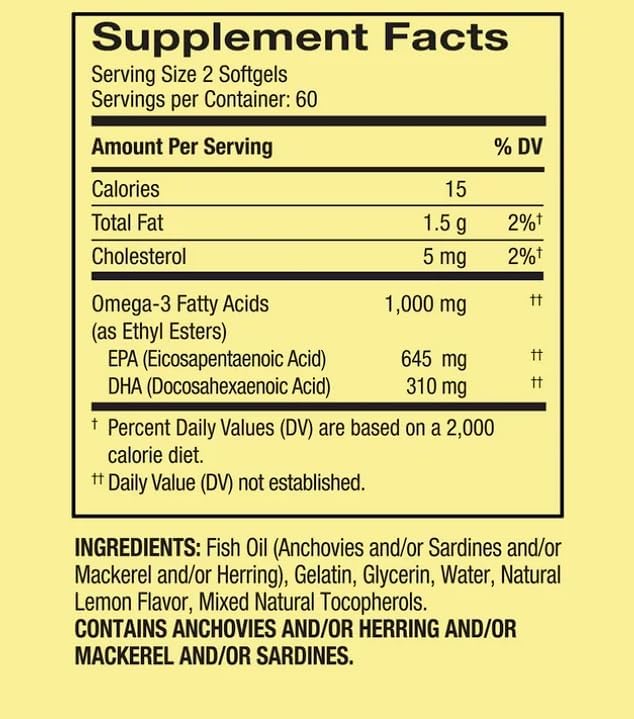 Omega-3 Mini from Fish Oil 1000 mg 120 Count Dietary Supplement Omega 3 Mini Softgels + Daily Supplement Tracker Sticker