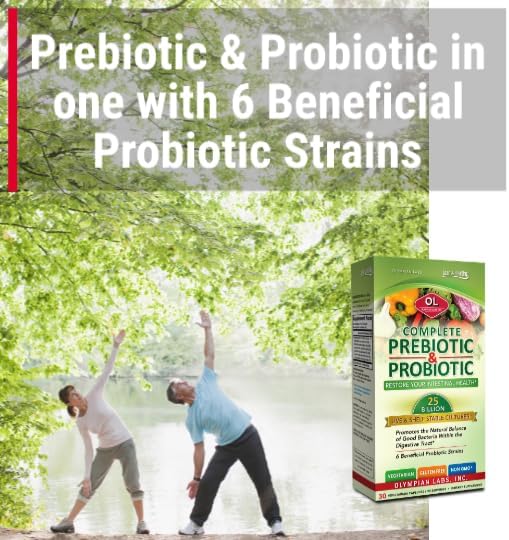 Olympian Labs Complete Prebiotic and Probiotic Supplement - 25 Billion Live Shelf Stable Cultures - 30 Vegetarian Capsules Helps Restore the Natural Balance Within the Digestive Tract.