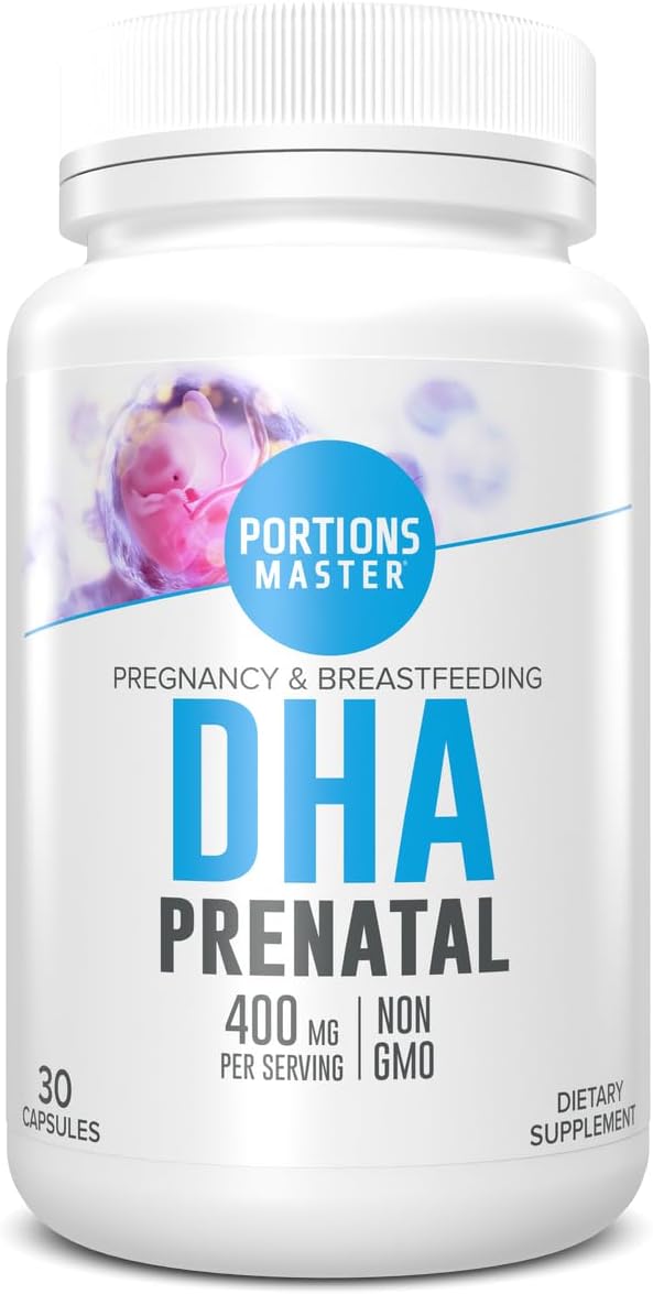 Portions Master DHA Prenatal renatal Omega-3 Supplement with 300 mg DHASupports Fetal Brain &amp Eye Development Pregnancy &amp Breastfeeding Nutrition Non-GMO Gluten-Free (30 Softgels)