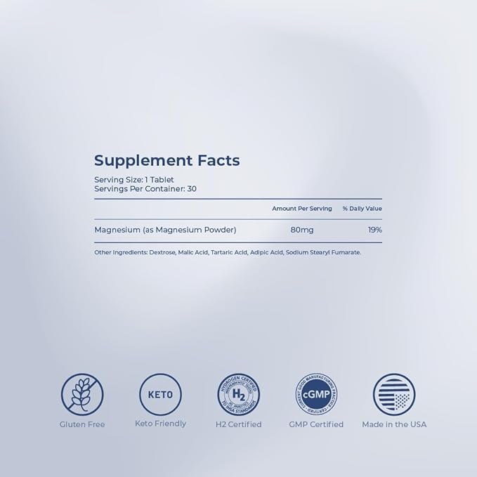 Molecular Hydrogen H₂ Tablets 12 PPM | Neutralize the Effects of Oxidative Stress &amp Free Radicals | Supports Cellular Health | Bioavailable Source of Magnesium | 30 Tablets