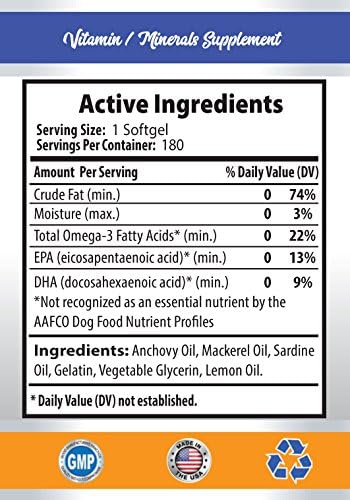 Brain Health for Dogs - Omega 3 - for Dogs and Cats - Health and Wellness - Omega 3 for Dogs Capsule - 1 Bottle (180 Softgels)