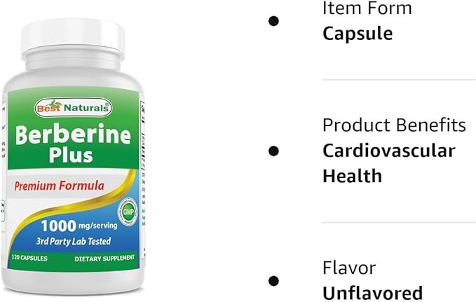 Best Naturals Berberine Plus 1000mg &amp Quercetin with Bromelain