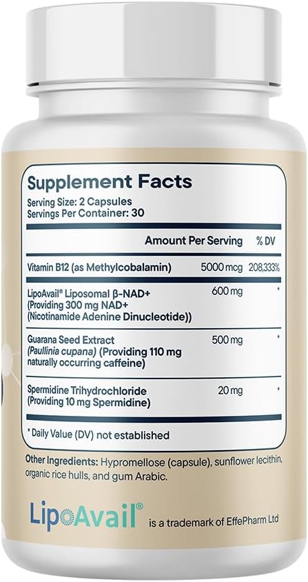 Santo Remedio NAD+ Supplement Helps Support Healthy Aging and Cellular Health 4 in 1 Energy Support Made with Vitamin B12 NAD+ Guarana and Spermidine 30 Servings