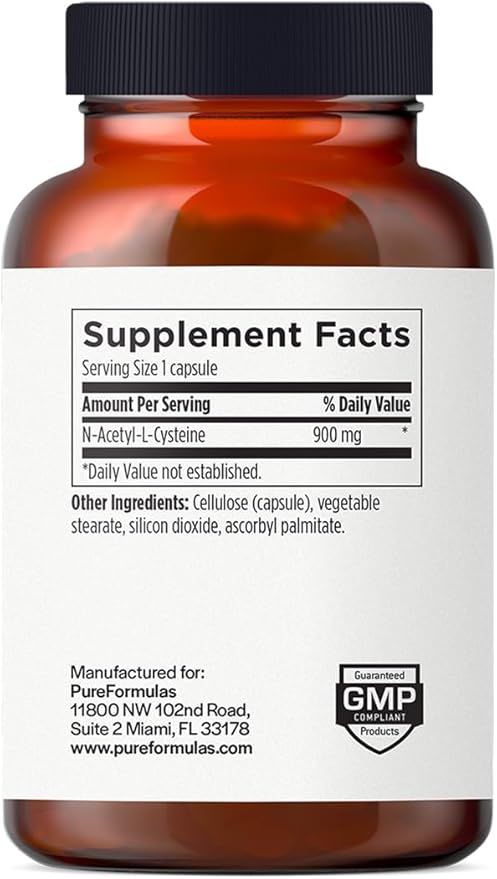 PureFormulas N-Acetyl-L-Cysteine - NAC Supplement Capsules 900mg NAC Antioxidant Glutathione Precursor - Detox + Workout Recovery and Immune Support - Non-GMO + Vegetarian Supplement -120 Capsules