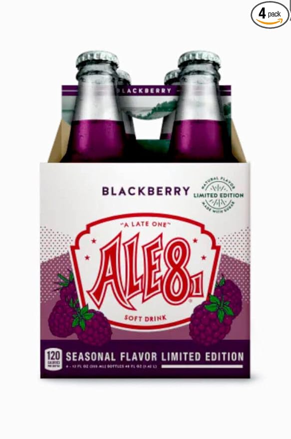 Ale 8 One Blackberry Glass Bottles 12 ounces Pack of 4 100% Kentucky Soft Drink
