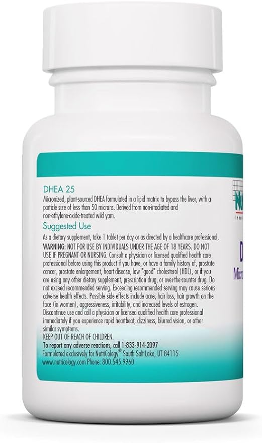 Allergy Research Group NutriCology DHEA 25mg Supplement - Micronized Lipid Matrix Hormone Support Support for Women &amp Men Hypoallergenic Soy-Free Scored Tablets - 60 Count
