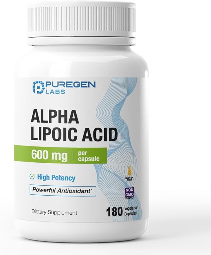 Puregen Labs Alpha Lipoic Acid 600mg [High Potency] 180 Servings - Antioxidant Support | No Harmful Additives | Non-GMO NO Gluten and Dairy 600 mg per Veggie Capsule