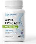 Puregen Labs Alpha Lipoic Acid 600mg [High Potency] 180 Servings - Antioxidant Support | No Harmful Additives | Non-GMO NO Gluten and Dairy 600 mg per Veggie Capsule