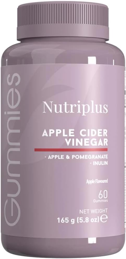 FARMASi Nutriplus Apple Cider Vinegar Gummies Vegan Digestive Support with Vitamin B12 and Folic Acid Pomegranate Apple Flavor 60 Gummies 5.8 oz