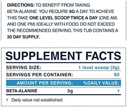 Beta-Alanine Supplement - Enhances Muscular Endurance &amp Work Capacity 6g Daily Dose 30-Day Supply
