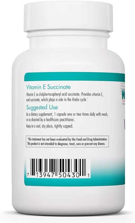 Nutricology Vitamin E Succinate - 400 IU d-Alpha-Tocopheryl Succinate - Antioxidant &amp Energy Support - Dry Powder Vegetarian Capsules - Hypoallergenic Formula - 100 Servings - 100 Capsules