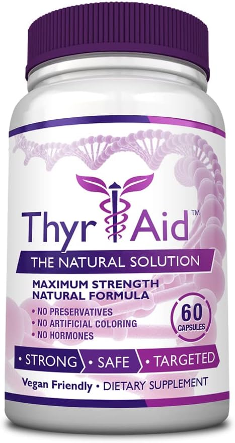 ThyrAid - Thyroid Supplement - Iodine Kelp Ashwagandha - Vegan - 60 Capsules (1 Month Supply)