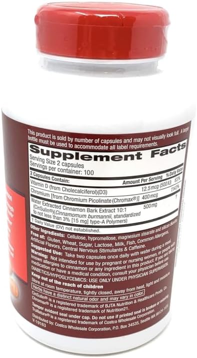 IKJ Advanced Strength Cinsulin Cinnamon Chromium Picolinate Vitamin D3 Cinnamon 500 Mg Chromium Picolinate 400 Mcg Vitamin D3 500 Iu 200 Capsules