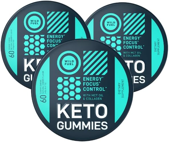 WILD FUEL MCT Oil Keto Gummies with Collagen - Pre Workout Gummy Keto Candy - Physical and Mental Energy Low Carb Low Calorie - 3-Month Supply 180 Cherry Collagen Gummies for Women and Men