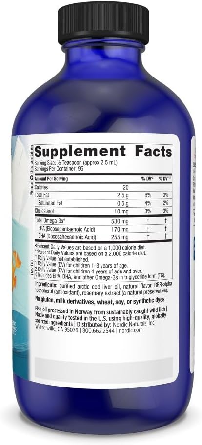 Nordic Naturals Children’s DHA Orange - 8 oz for Kids - 530 mg Omega-3 with EPA &amp DHA - Brain Development &amp Function - Non-GMO - 96 Servings