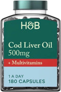 H and B Pure Cod Liver Oil &amp Multivitamins 500mg 180 Capsules