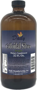 Daily Manufacturing Colloidal Silver (20 ppm - No Preservatives Acids or Stabilizers) 32 oz Amber Glass Bottles