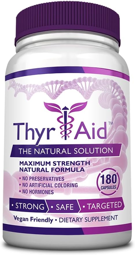 ThyrAid - Thyroid Supplement - Iodine Kelp Ashwagandha - Vegan - 1 Bottle (3 Month Supply 180 Capsules)