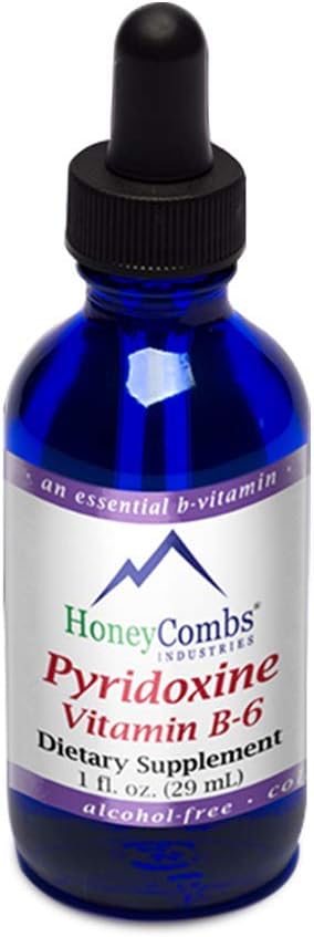 HoneyCombs Vitamin B6 Liquid Drops 700% DV Pyridoxine HCI B6 Supplement Alcohol Free Fast Absorbing B6 Vitamins for Energy Brain &amp Immune Support Made in the USA (16 Fl Oz)