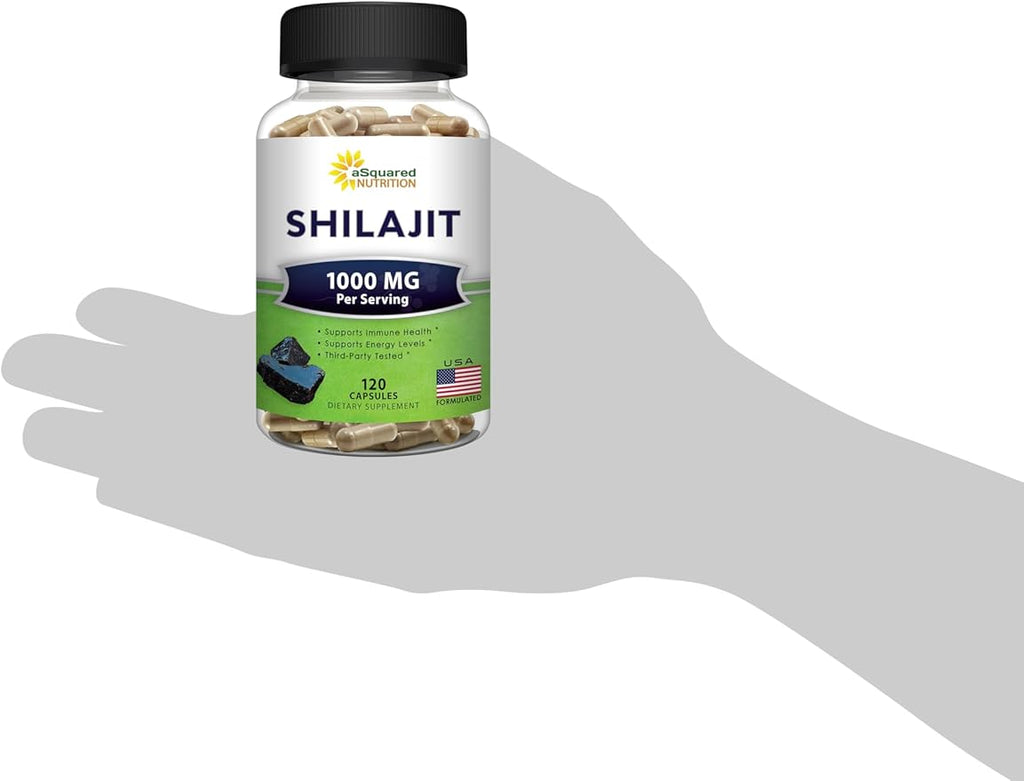 aSquared Nutrition Shilajit 1000mg - 120 Capsules - Pure Shilajit Extract Supplement and Powder Complex Pills - Natural Humic &amp Fulvic Acid &amp Trace Minerals - Alternative to Resin &amp Drops