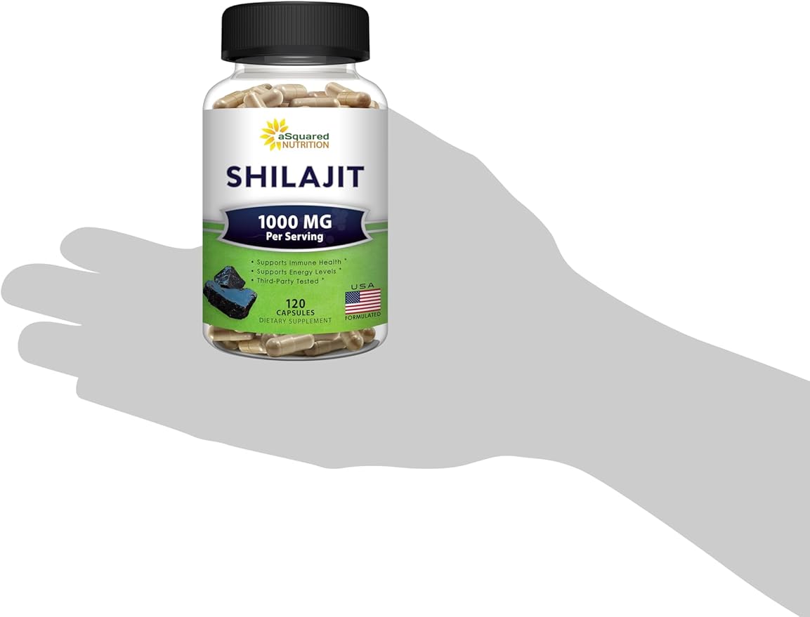 aSquared Nutrition Shilajit 1000mg - 120 Capsules - Pure Shilajit Extract Supplement and Powder Complex Pills - Natural Humic &amp Fulvic Acid &amp Trace Minerals - Alternative to Resin &amp Drops