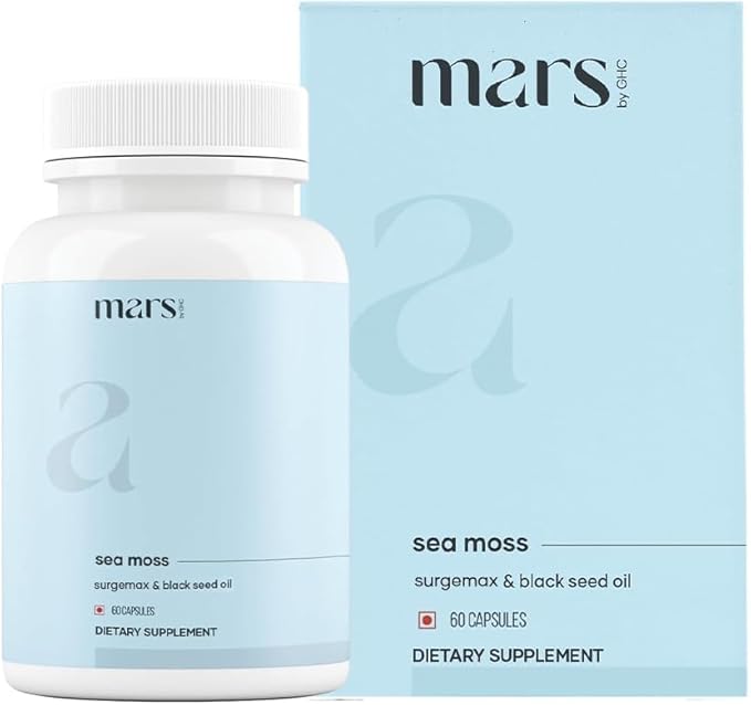 Mars Sea Moss Caps Surge Natural (60N) | Packed with 84 Essential Minerals | Powered with Black Seed Oil Surgemax &amp Vitamin D3 | Overall Well-Being - Pack of 1