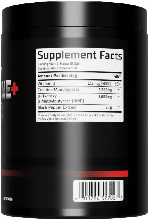 GMU SPORT Creatine HMB Powder – 45 Servings – 5g Creatine Monohydrate + 3g HMB + Piperine – Muscle Growth Strength &amp Recovery – Unflavored