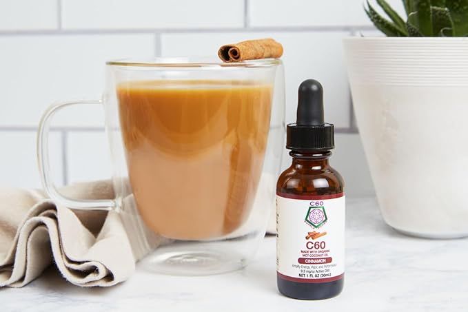 C60 Purple Power Cinnamon Flavored C60 MCT Coconut Oil - Travel Size - Organic Cold-Pressed Coconut Oil - 99.99% Pure C60 Carbon Fullerenes - Boost Energy &amp Mental Focus (1oz)