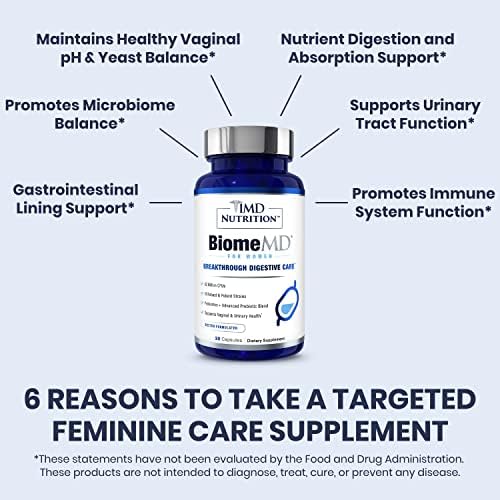 1MD Nutrition BiomeMD Probiotics for Women - Daily Prebiotics and Probiotics for Women - More Than 60 Billion CFUs 15 Strains - Womens Probiotic to Support Urinary &amp Vaginal Health - 30 Capsules