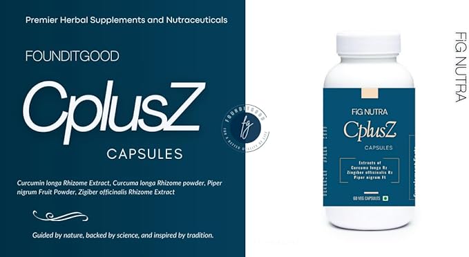 FiG Nutra’s CPlusZ: High Potency Curcumin with Black Pepper &amp Ginger Extracts – Enhanced Formula for Joint &amp Metabolic and Antioxidant Support – 60 Veg Caps