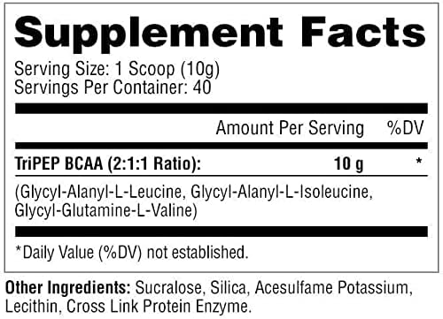 Metabolic Nutrition - TRIPEP - Tri-Peptide Branch Chain Amino Acid BCAA Powder Pre Intra Post Workout Supplement Grape 400 Grams (40 Servings)