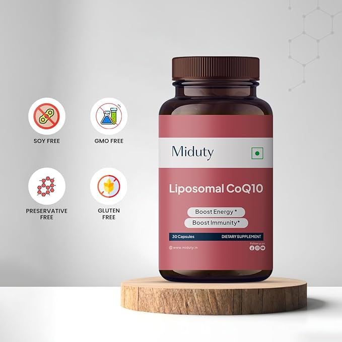 Miduty by Palak Notes Liposomal CoQ10 - Coenzyme Q10 (CoQ10) - Organic Garlic Powder Extract - Methyl Folate - Gluten Free - Non-GMO - 30 Capsules
