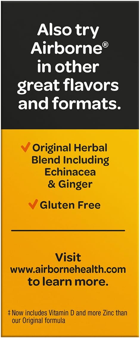 Airborne 1000mg Vitamin C + Zinc Sugar Free Multivitamin Immune Support Effervescent Fizzy Drink Tablets Zesty Orange Flavor with Powerful Antioxidants Vitamins A C &amp E 30 Tablets (2 Pack)