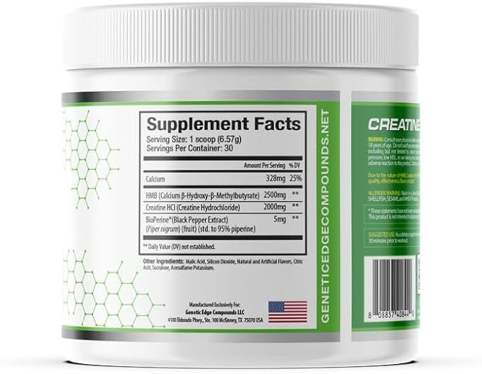 Creatine HCl + HMB for Athletes – Performance &amp Recovery Formula – 2g Creatine HCl 2.5g HMB – Fast Absorption No Bloat No Loading – 30 Servings – GEC (Standard Green Apple)