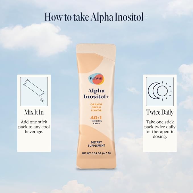 FullWell Alpha Inositol+ Stick Packs - Hormonal Ovarian &amp Metabolic Aid - 40:1 Myo-inositol to D-Chiro-inositol - Orange Cream - 60 Count (30 Servings)