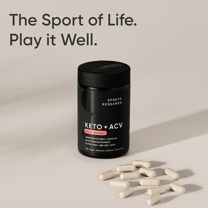 Sports Research® Keto Plus ACV Capsules - Diet Support with 500mg of Apple Cider Vinegar &amp 1500mg goBHB® Exogenous Ketones - Gluten Free &amp Keto Certified - 120 Veggie Capsules