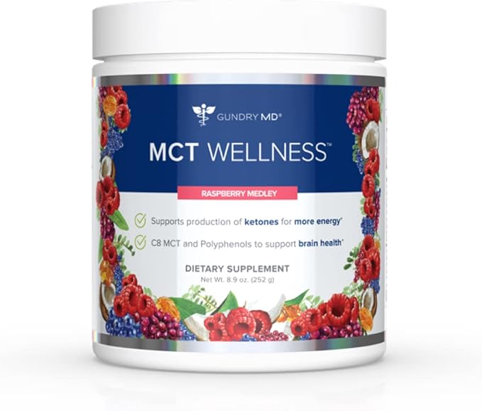 Gundry MD MCT Wellness Powder to Support Energy Ketone Production and Brain Health Keto Friendly Sugar Free (30 Servings) (Raspberry Medley)
