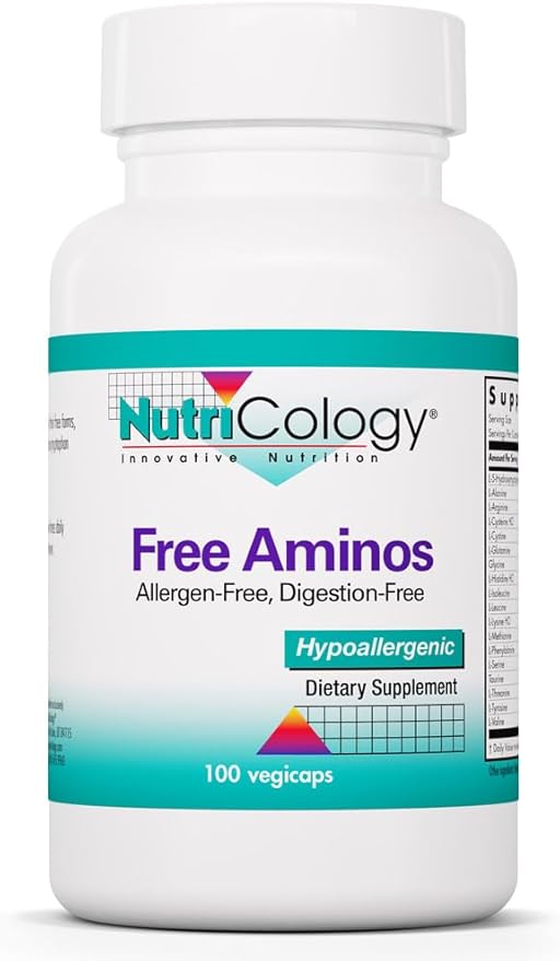 Nutricology Free Aminos Supplement - Essential Amino Acids Complex Lean Muscle Mass Support Vegetarian Capsules - 100 Count