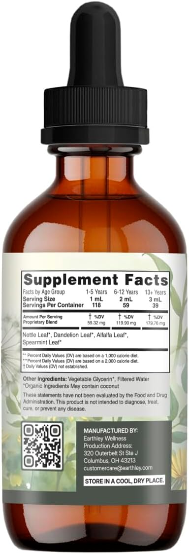 Earthley Wellness Nourish Me Naturally Liquid Herbal Multivitamin for Whole Family Wellness Bioavailable Plant-Based Nutrition Herbs Like Nettle and Alfalfa Leaf Trace Minerals Alcohol-Free (4oz)