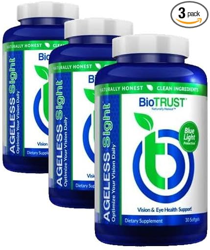 BioTrust Ageless Sight Blue Light Protection Promotes Optimal Eye Health Visual Performance and Brain Health Support for Digital Eye Strain Non-GMO Gluten-Free 30 Soft gels (Pack of 3)