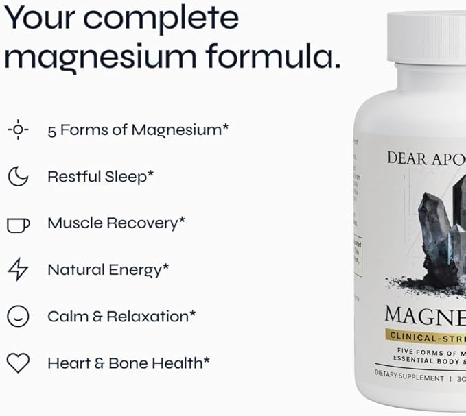 Magnesium Complex Supplement - 5 Forms Citrate Glycinate Malate Oxide Aquamin - Multi Magnesium Blend - High Absorption Chelated - Essential Mineral - Non-GMO Gluten-Free - 60 Capsules