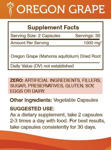 Secrets of the Tribe Oregon Grape 60 Capsules 1000 mg Responsibly farmed Oregon Grape (Mahonia aquifolium) Dried Root (60 Capsules)