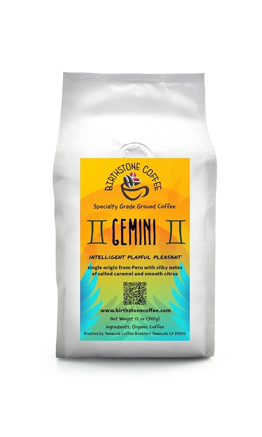 GEMINI Coffee/ Birthstone Coffee Birthday Collection/ GROUND/ May 21-June 20. Intelligent playful pleasant. Your curiosity and cleverness tend to make you talkative. You're a fast learner and consta
